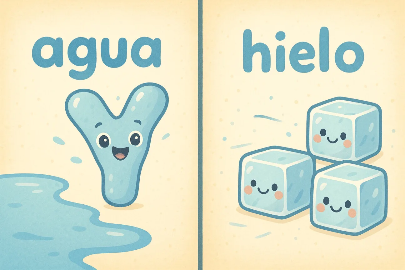 Ejemplos de uso de y con diptongos como agua y hielo